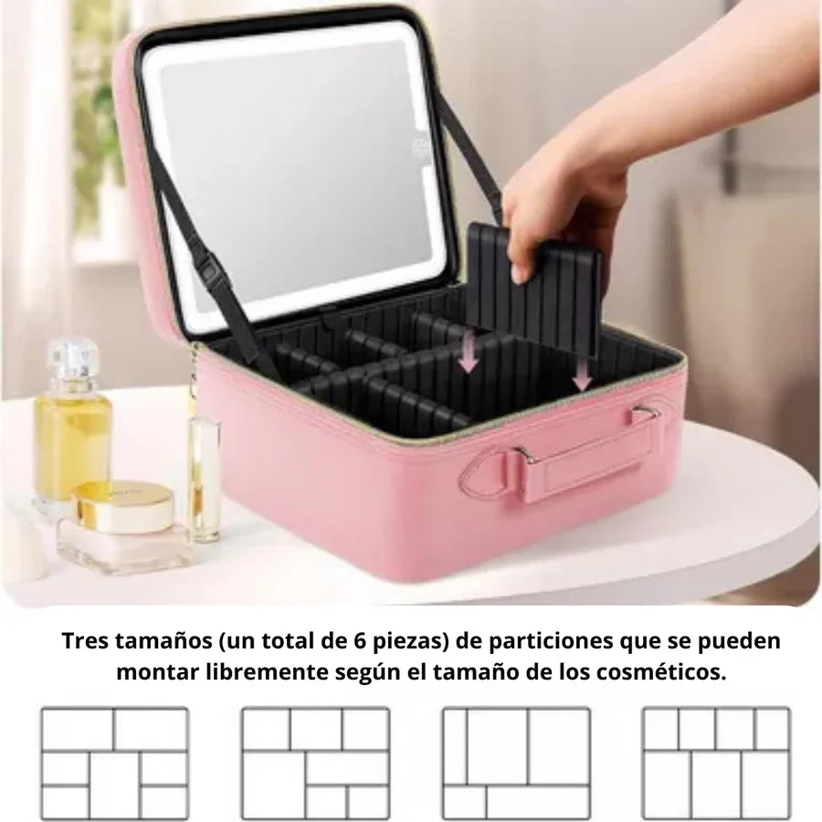 Estuche de Maquillaje Portátil con Espejo LED