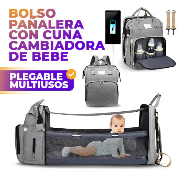 Bolso Pañalera con Cuna Cambiador de Bebé Plegable Multiusos