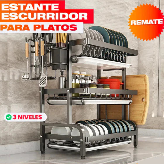 Organizador Escurridor de Platos de Tres Niveles