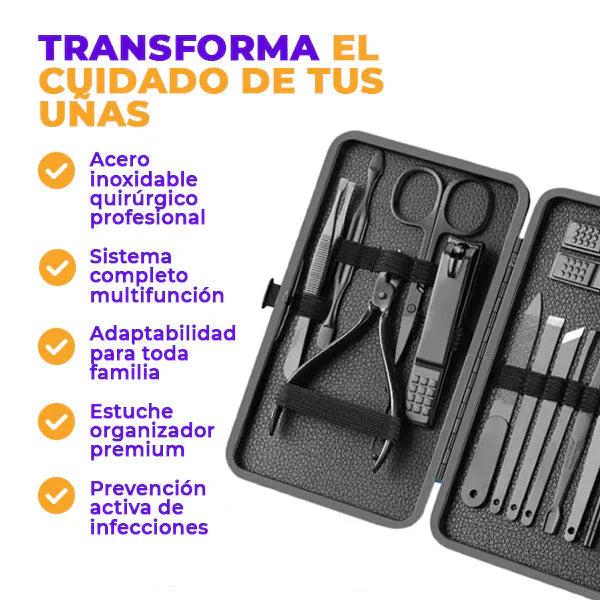 Kit de Manicura y Pedicura de 16 Piezas con Estuche. Equipo Profesional