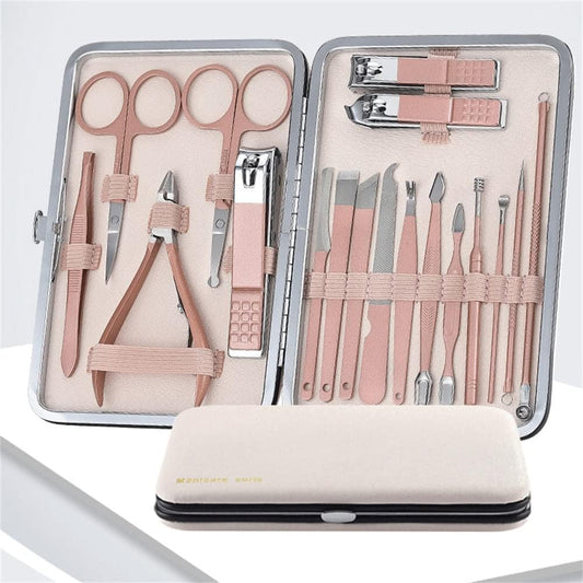 Kit de Manicura y Pedicura de 16 Piezas con Estuche. Equipo Profesional