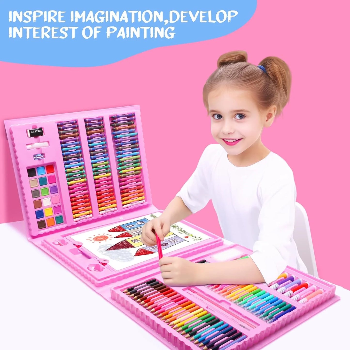 Set Arte Niños Maleta 208 Piezas Crayon Acuarela Plumon