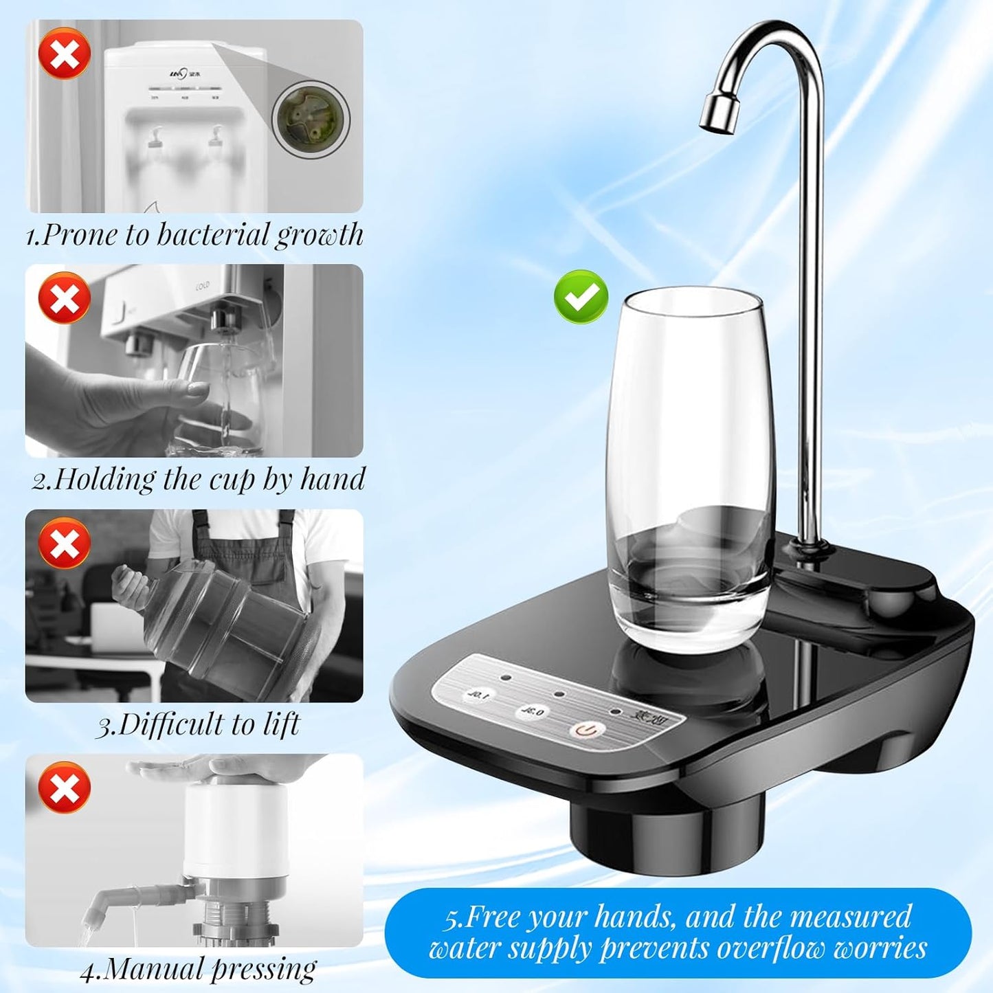 Dispensador de Agua Eléctrico con Base para Vaso