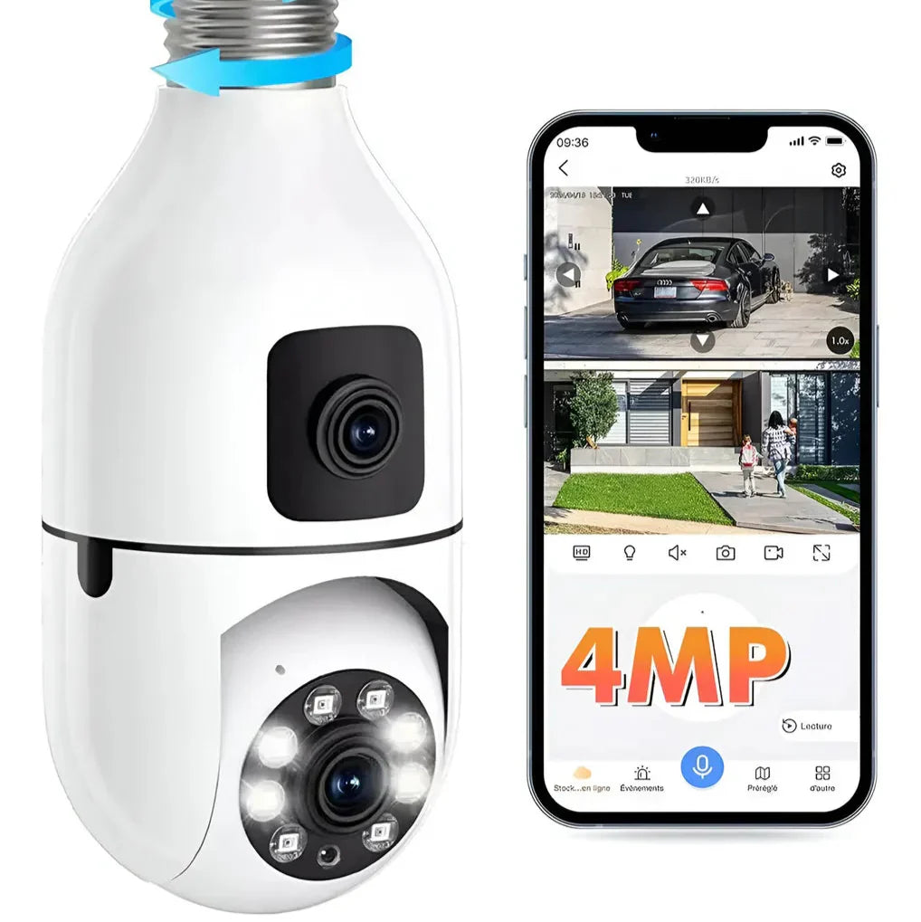 Cámara de Seguridad Doble 360° | Bombilla Vigilante Wifi
