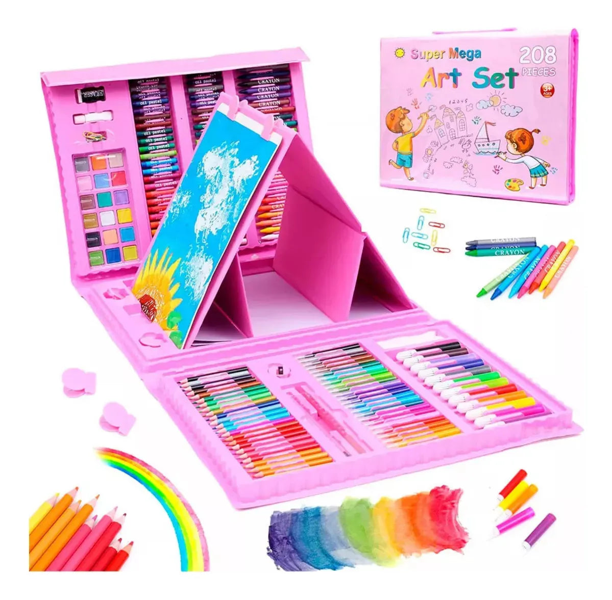Set Arte Niños Maleta 208 Piezas Crayon Acuarela Plumon