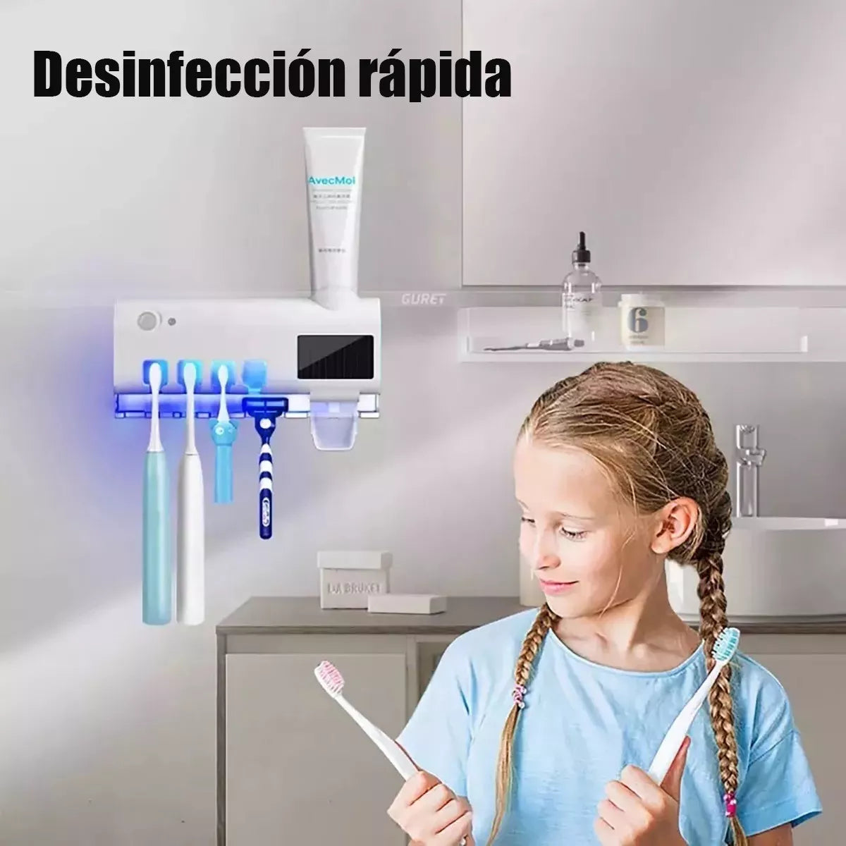 Porta Cepillo Dispensador de Crema Dental Con Esterilizador UV