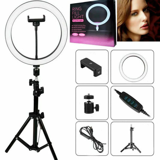 Aro de Luz de 10" con Trípode y Soporte para Celular