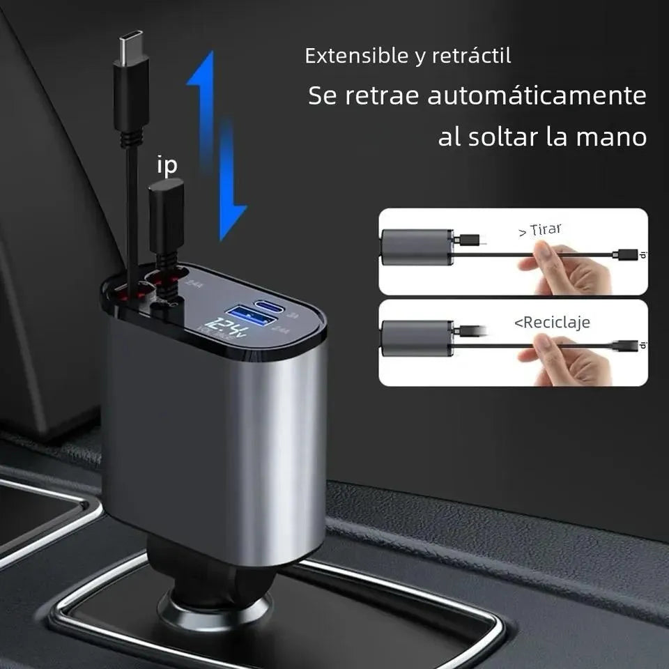 Cargador para Auto 4 en 1. Carga Rápida