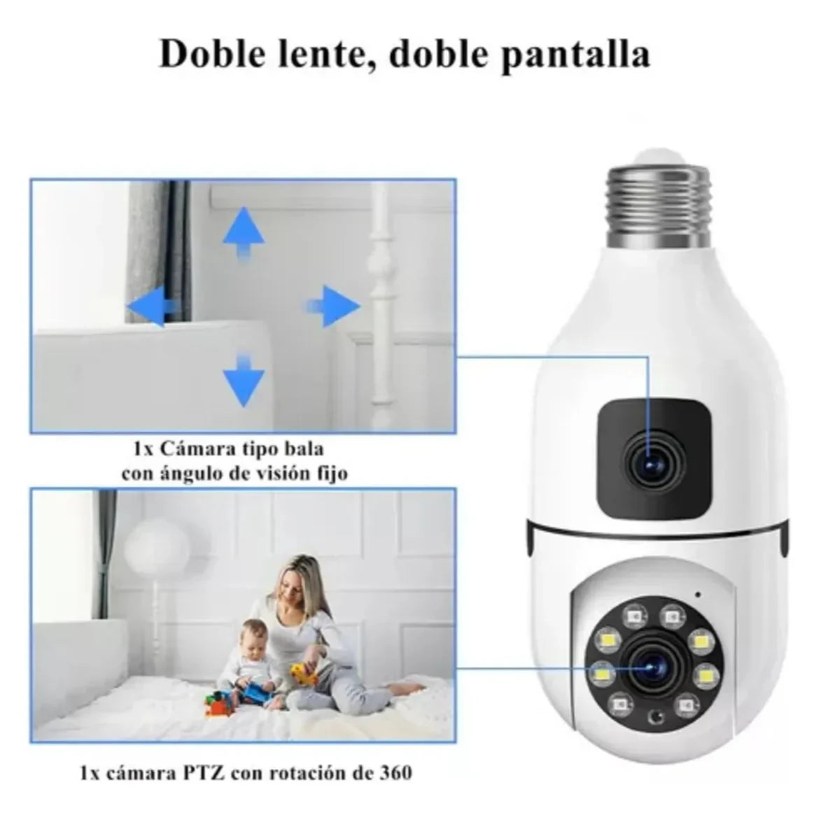 Cámara de Seguridad Doble 360° | Bombilla Vigilante Wifi
