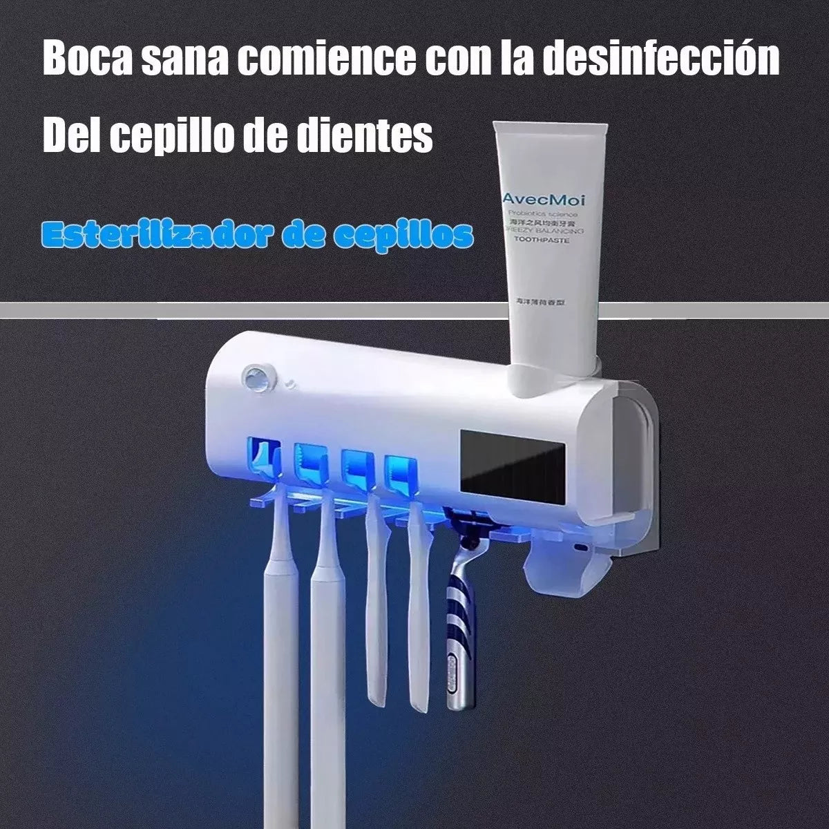 Porta Cepillo Dispensador de Crema Dental Con Esterilizador UV