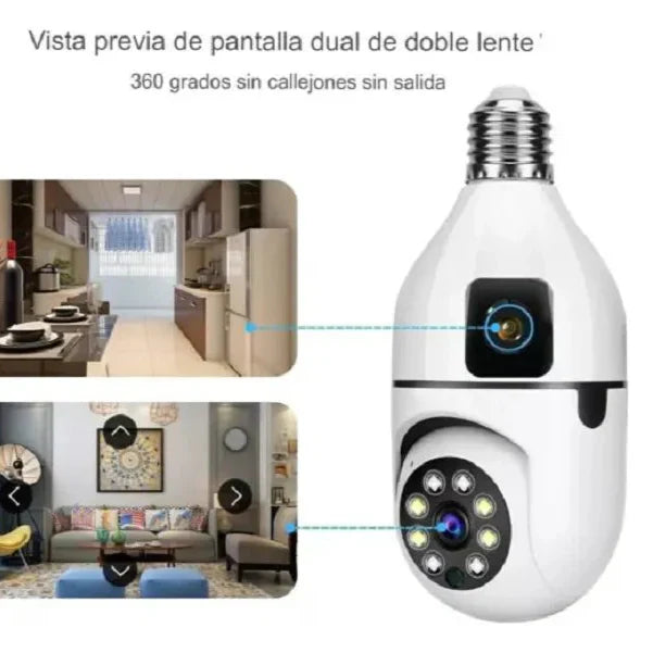 Cámara de Seguridad Doble 360° | Bombilla Vigilante Wifi
