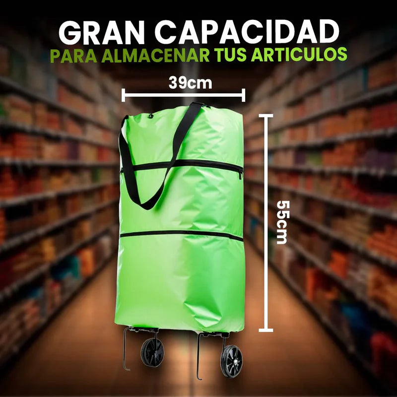 Carrito Tipo Bolso de Compras Plegable con Ruedas 2x1