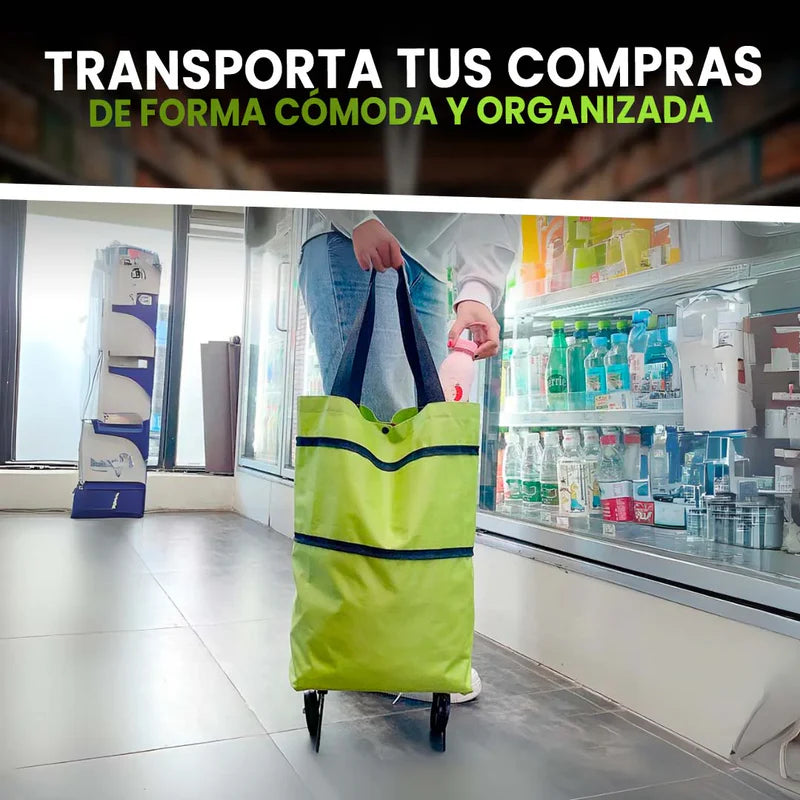 Carrito Tipo Bolso de Compras Plegable con Ruedas 2x1