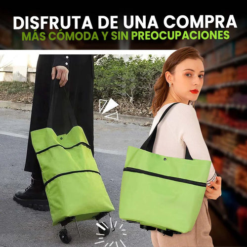 Carrito Tipo Bolso de Compras Plegable con Ruedas 2x1