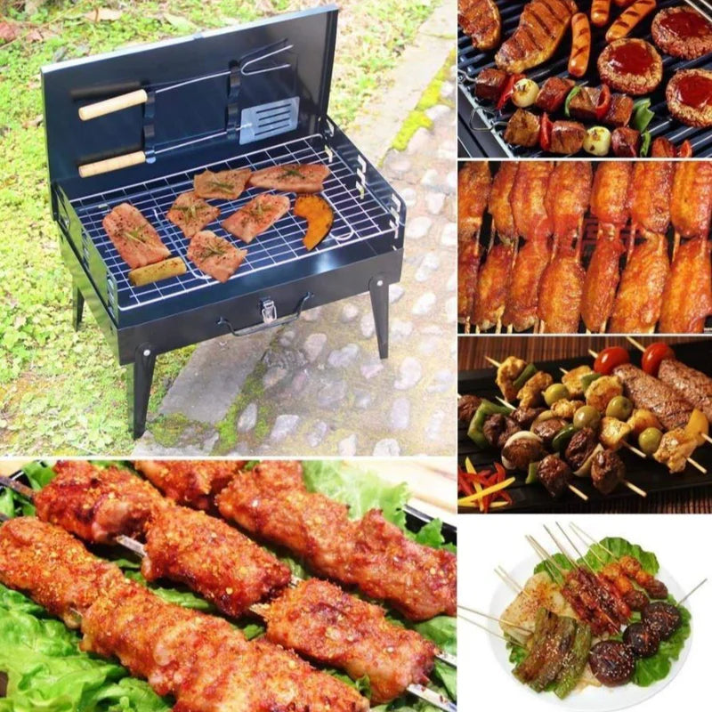 Parrilla Plegable Tipo Maletín de Acero Cromado