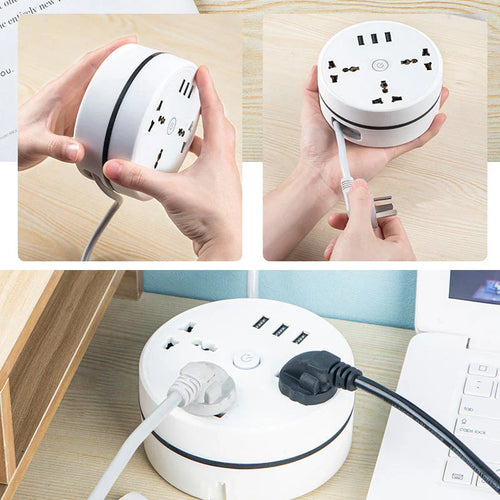 Regleta Circular con Puertos USB y Cable Extensible