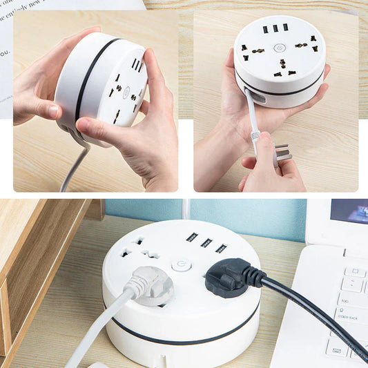 Regleta Circular con Puertos USB y Cable Extensible