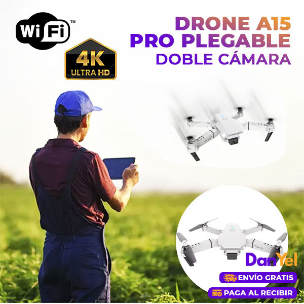 DRONE PLEGABLE A15 PRO DOBLE CÁMARA 4K WIFI