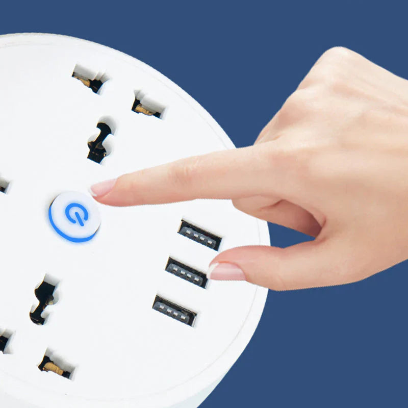 Regleta Circular con Puertos USB y Cable Extensible