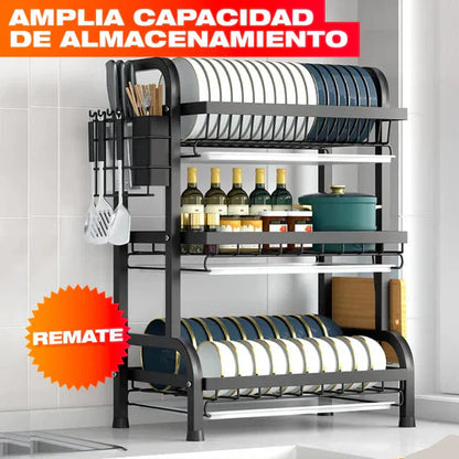 Organizador Escurridor de Platos de Tres Niveles