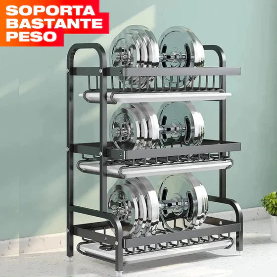 Organizador Escurridor de Platos de Tres Niveles