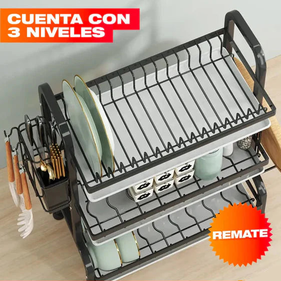 Organizador Escurridor de Platos de Tres Niveles