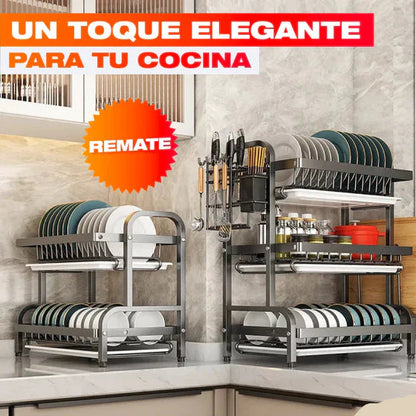 Organizador Escurridor de Platos de Tres Niveles