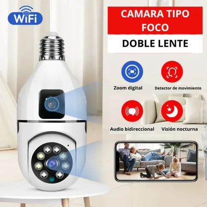 Cámara de Seguridad Doble 360° | Bombilla Vigilante Wifi
