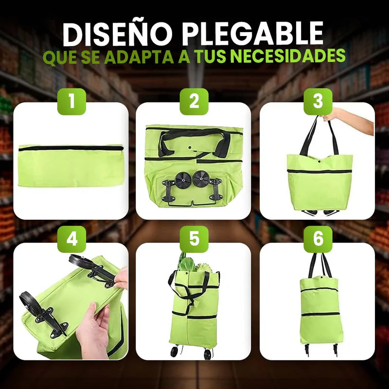 Carrito Tipo Bolso de Compras Plegable con Ruedas 2x1