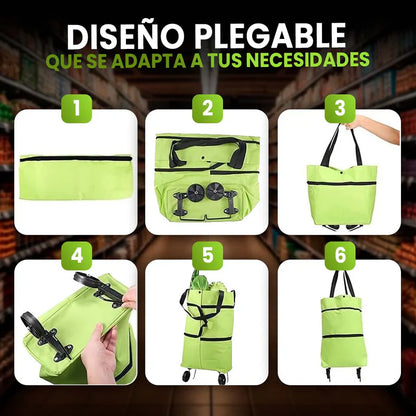 Carrito Tipo Bolso de Compras Plegable con Ruedas 2x1