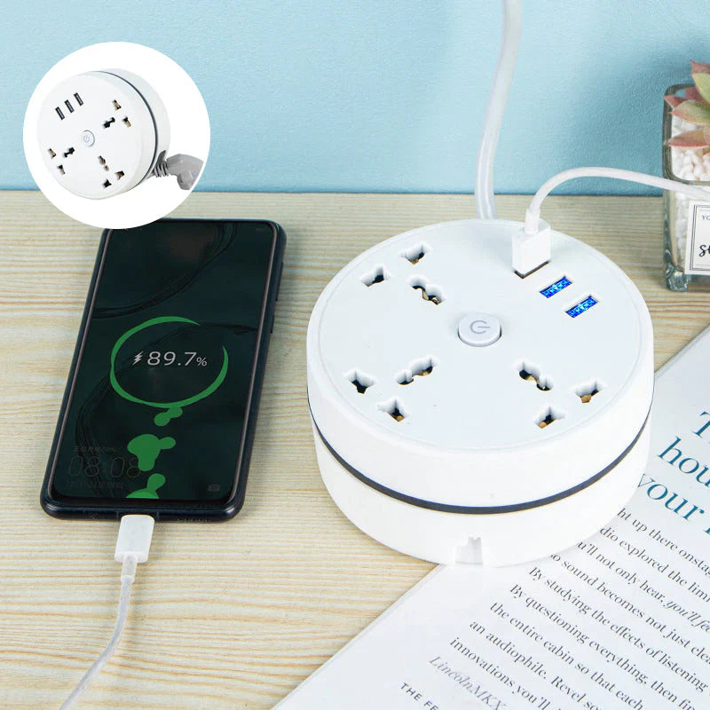 Regleta Circular con Puertos USB y Cable Extensible